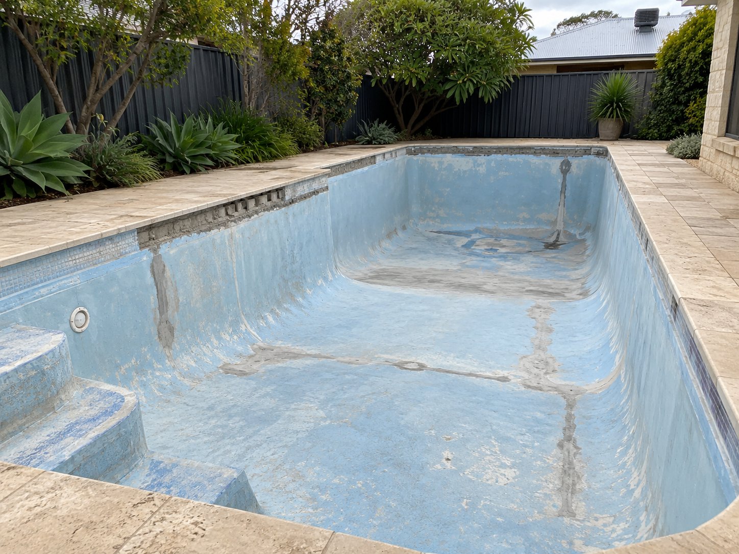 Representative concrete pool prepared for renovation